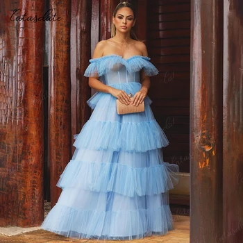 Роскошные вечерние платья с открытыми плечами, вечернее платье для женщин, небесно-голубое свадебное платье для особых мероприятий, vestidos