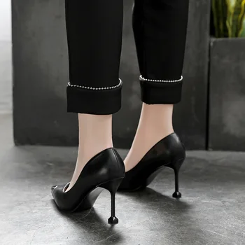 Женская обувь с острым металлическим носком, красивые женские тонкие туфли из искусственной кожи на высоком каблуке 5 см/ 7 см /8,5 см на шпильке