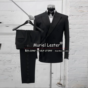 Классические черные свадебные костюмы для мужчин Приталенный Двубортный пиджак Брюки 2 предмета Смокинги для женихов Новейший дизайн деловой одежды