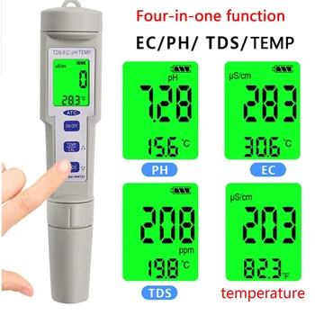 Цифровой Измеритель pH 4 в 1 pH TDS EC Temp Высокоточный Тестер Типа Ручки Карманного Размера Тестер Качества Воды для Питьевой воды