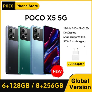 Новый POCO X5 5G Глобальная версия 128 ГБ/256 ГБ Восьмиядерный процессор Snapdragon 695 120 Гц AMOLED DotDisplay 33 Вт 5000 мАч Батарея 48 Мп Камера NFC