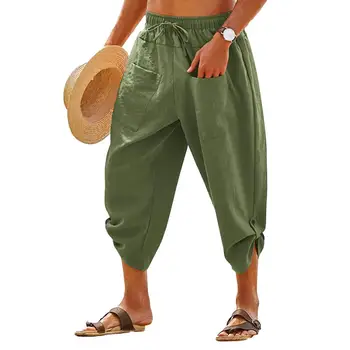 Мужские укороченные брюки С накладными карманами на шнурках, пляжные широкие брюки calça masculina