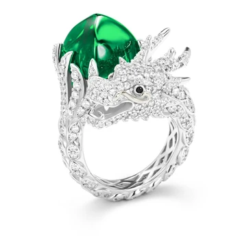AYJEWELRY Открытое кольцо в форме дракона из настоящего серебра 925 пробы С рубиново-красным Изумрудно-зеленым Высокоуглеродистым Бриллиантом Для женщин и мужчин