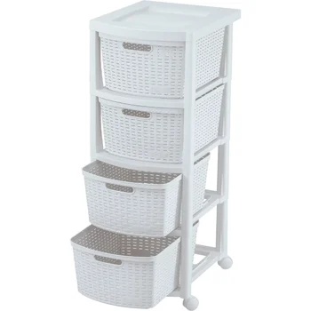 Картотечный шкаф Rimax с универсальной пластиковой тележкой на колесиках, 4 ящика, белый