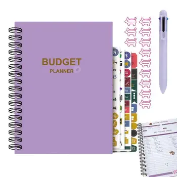 Финансовый планировщик Портативная книга для планирования бюджета в спиральном дизайне, Бюджетная записная книжка с Милой скрепкой в виде Поросенка и шариковой ручкой 6 цветов