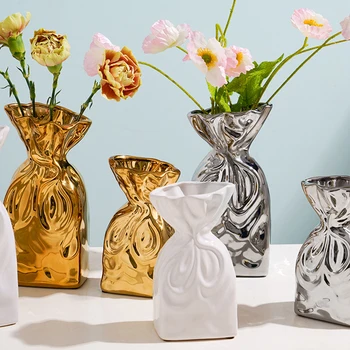 Простая и креативная современная роскошная серебряная ваза, Керамическая композиция из сухоцветов для гостиной, декоративные украшения стола
