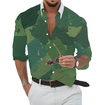 Мужская рубашка на пуговицах, повседневный воротник, фитнес на все сезоны, модная футболка для мускульных вечеринок с длинным рукавом