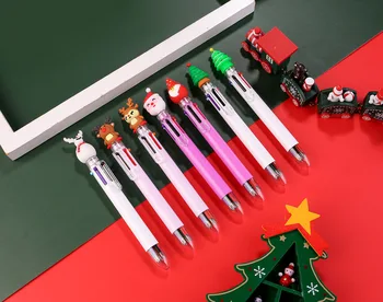 15шт 6-цветная шариковая ручка из Мультяшной Рождественской серии, креативные Мягкие Резиновые Милые Цветные Ручные ручки, Подарочные ручки, Студенческие канцелярские принадлежности