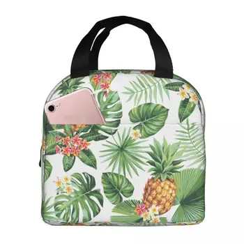 Тропический фруктовый цветок, сумка для ланча с цветочным зеленым растением, портативный изолированный холщовый холодильник, термос для пикника, рабочий ланч-бокс для женщин и девочек