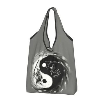 Модная сумка для покупок Good And Ghost, портативная сумка для покупок Yin Yang Japan Samurai, наплечная сумка для покупок