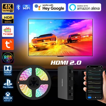 Светодиодные Полосы Подсветки RGB IC Smart TV Lights Поддержка HDMI 4K/HDR/TV BOX/Alexa/Google Wifi Screen Color Sync Комплект Светодиодных Ламп