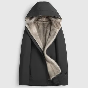 Мужская меховая флисовая куртка из норки с капюшоном, простое Модное Красивое повседневное теплое пальто, зимняя мужская утепленная ветрозащитная куртка