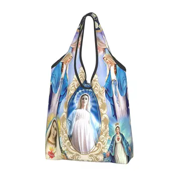 Сумка для покупок Богоматери Гваделупской, многоразовая эко-сумка для продуктов, большая вместимость, Дева Мария, христианские пакеты для вторичной переработки, Моющаяся сумка