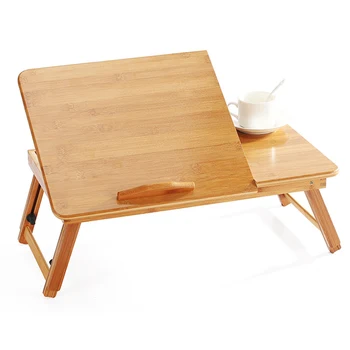 Стол для ноутбука, Регулируемый бамбуковый складной поднос для завтрака с откидывающимся верхним ящиком, подносы для завтрака
