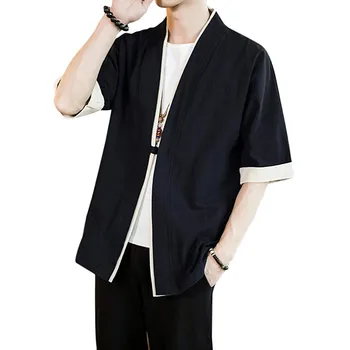 Винтажная рубашка для мужчин, льняное японское Кимоно, жакет-кардиган на одной пуговице, винтажная одежда в старинном стиле, Кардиган Дропшиппинг