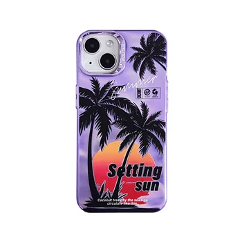 Laser Sunset Coconut Tree жесткий ударопрочный чехол для телефона из ПК для iPhone 11 12 13 14 15 Pro Max Задняя крышка