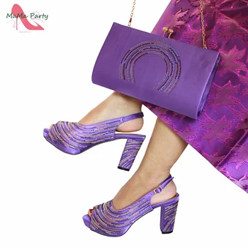Комплект итальянских женских туфель и сумки в фиолетовом цвете с новым дизайном в зрелом стиле 2023 года, туфли-лодочки на очень высоком каблуке для свадебной вечеринки