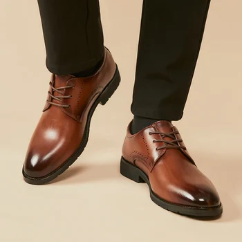 Весенне-летние новые мужские повседневные кожаные деловые модельные туфли в британском стиле с мягкой подошвой и острым носком, удобные