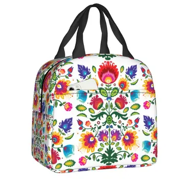 Польская народная сумка для ланча с цветочным узором для женщин, герметичный охладитель Poland Flowers Art, термоизолированный ланч-бокс для работы, сумки для пикника с едой