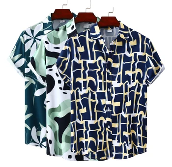 Мужская летняя рубашка с коротким рукавом из хлопка и полиэстера M-3XL, дышащие гавайские пляжные мужские рубашки, повседневная блузка для мужчин