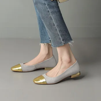 Базовая обувь на плоской подошве, женские балетки с круглым носком, Элегантная простая обувь на низком каблуке, весенне-осенние туфли на плоской подошве во французском стиле