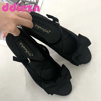 2024 Балетки Дизайнерские женские туфли Mary Janes на плоской подошве с круглым носком и бабочкой, повседневные Летние весенние туфли в стиле Лолиты