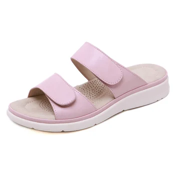 Летняя обувь, Женские сандалии, Мягкие женские пляжные сандалии на плоской подошве, Летняя женская обувь, Розовый, Черный A2123