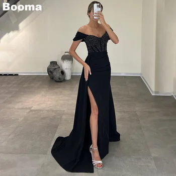 Booma Черные сексуальные вечерние платья русалки с открытыми плечами, расшитые бисером вечерние платья с разрезом по ногам, платье для выпускного вечера длиной до пола для женщин