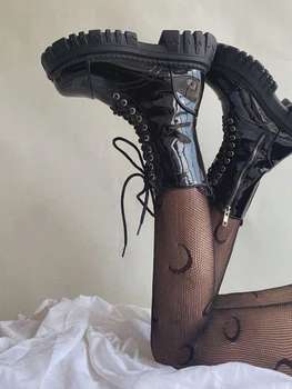 Женская короткая обувь, Армейские Ботильоны, Обувь в стиле панк, Водонепроницаемые Женские Ботильоны на шнуровке, Байкерские ботинки New Rock в стиле Y2k