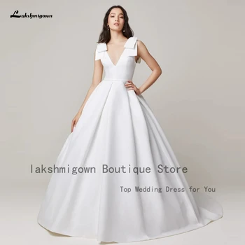 Lakshmigown Princess Женские Белые Атласные Свадебные платья 2023 Vestidos Шикарное Свадебное платье с V-образным вырезом и карманами