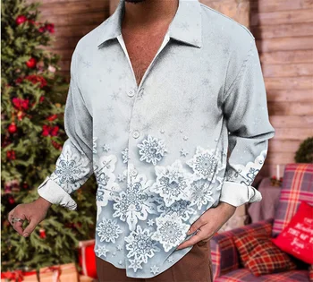 Рождественский подарок 2023 года, новая мужская рубашка поло с длинным рукавом и принтом, повседневная одежда для праздничных вечеринок, удобная мягкая ткань S-6XL