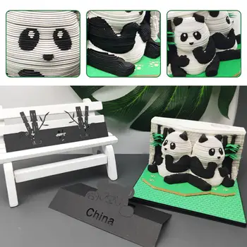Блокнот 3D-Блокнот 3D Art Calendar 2024 Panda Pad 3D Заметка Подарочная памятка Модель Вырезанные блоки 3D Бумага Липкая