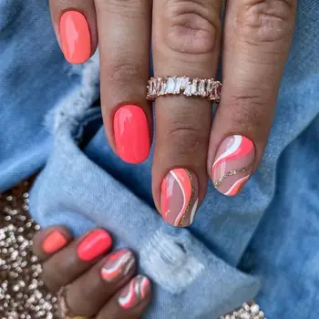 24шт Короткие Круглые накладные ногти Французский Леопард Рябь Оранжевый Полное покрытие Съемные французские типсы для ногтей