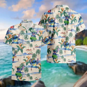 Новый Стич Мультфильм Гавайские Рубашки Летняя Мода Рубашки С Коротким Рукавом Мужчины Женщины Повседневные Пляжные Рубашки Disney Гавайские Рубашки
