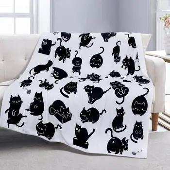 Одеяло Kawaii Black Cat - Тема милой кошачьей жизни, Фланелевое детское одеяло, Супер Мягкое уютное плюшевое одеяло для котенка - Самое то